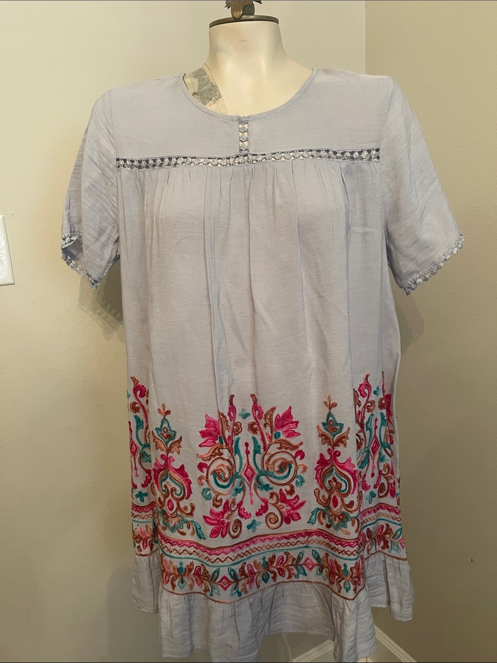 Umgee Light Blue Embroidered Boho Tunic